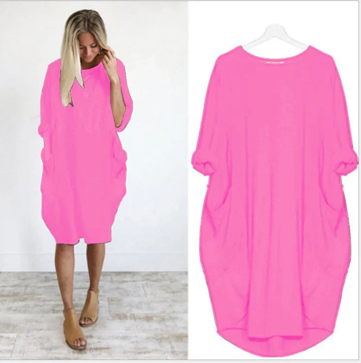 Casual Women's Midi Sundress with Round Neckline
