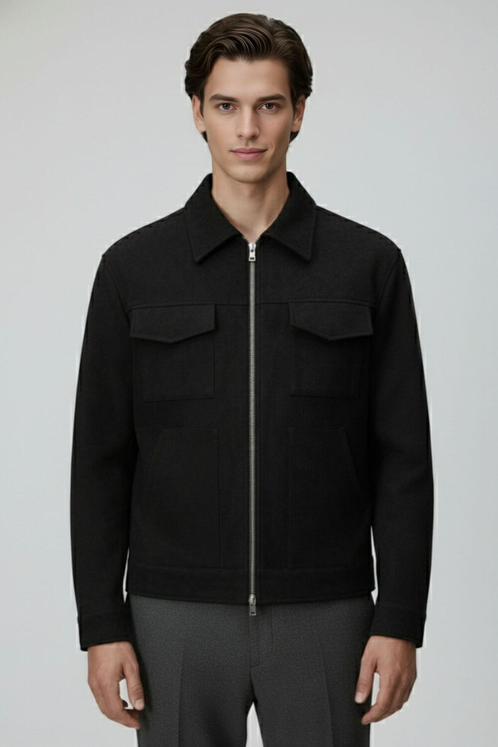 Stylish Suede Men's Jacket with Classic Collar