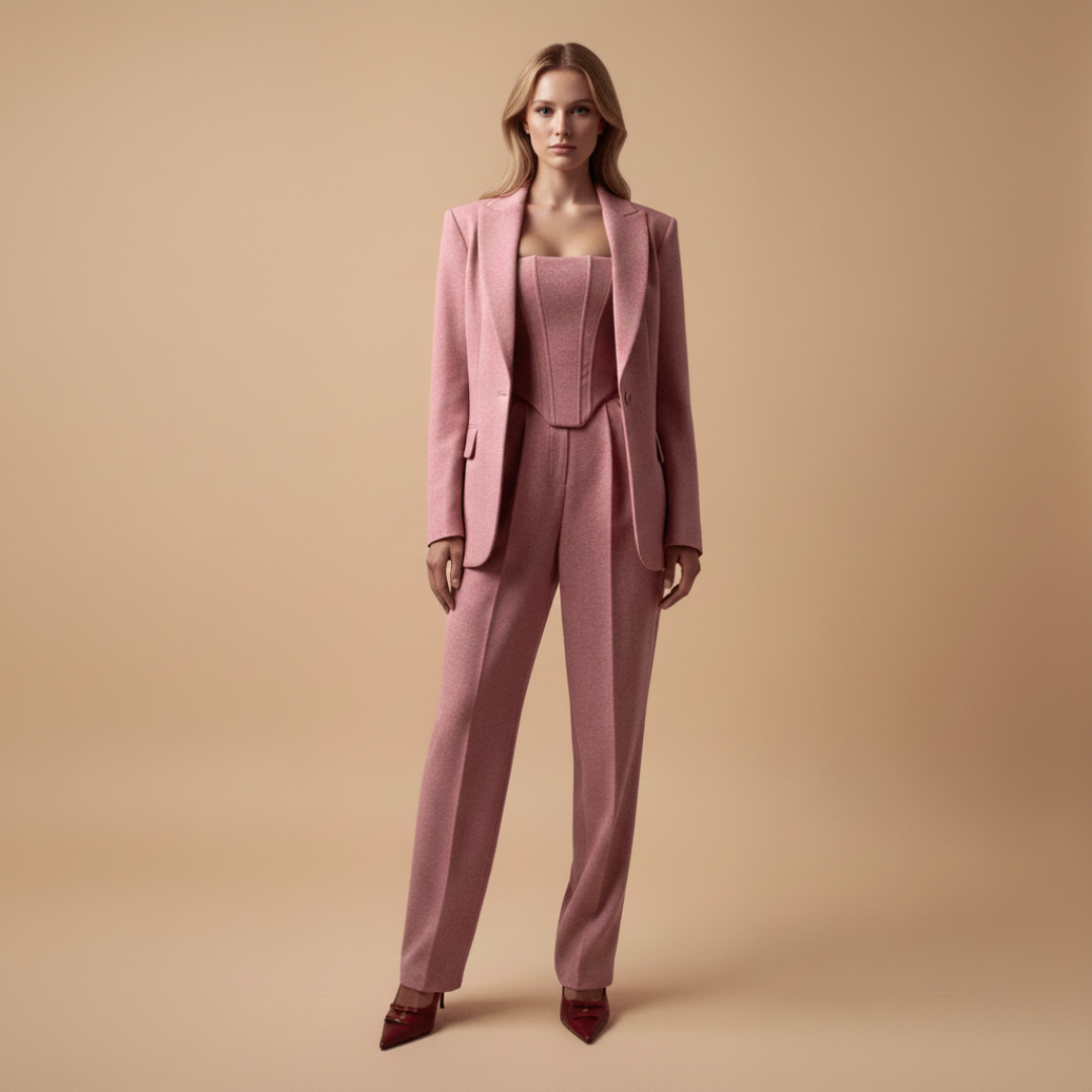 Ladies Slim Fit Suit with Fitted Jacket and Waist Coat