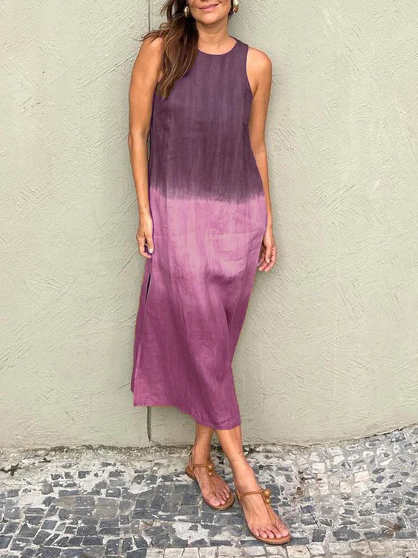 Casual Fit Summer Dress - Sleeveless Ombre Cotton Dress