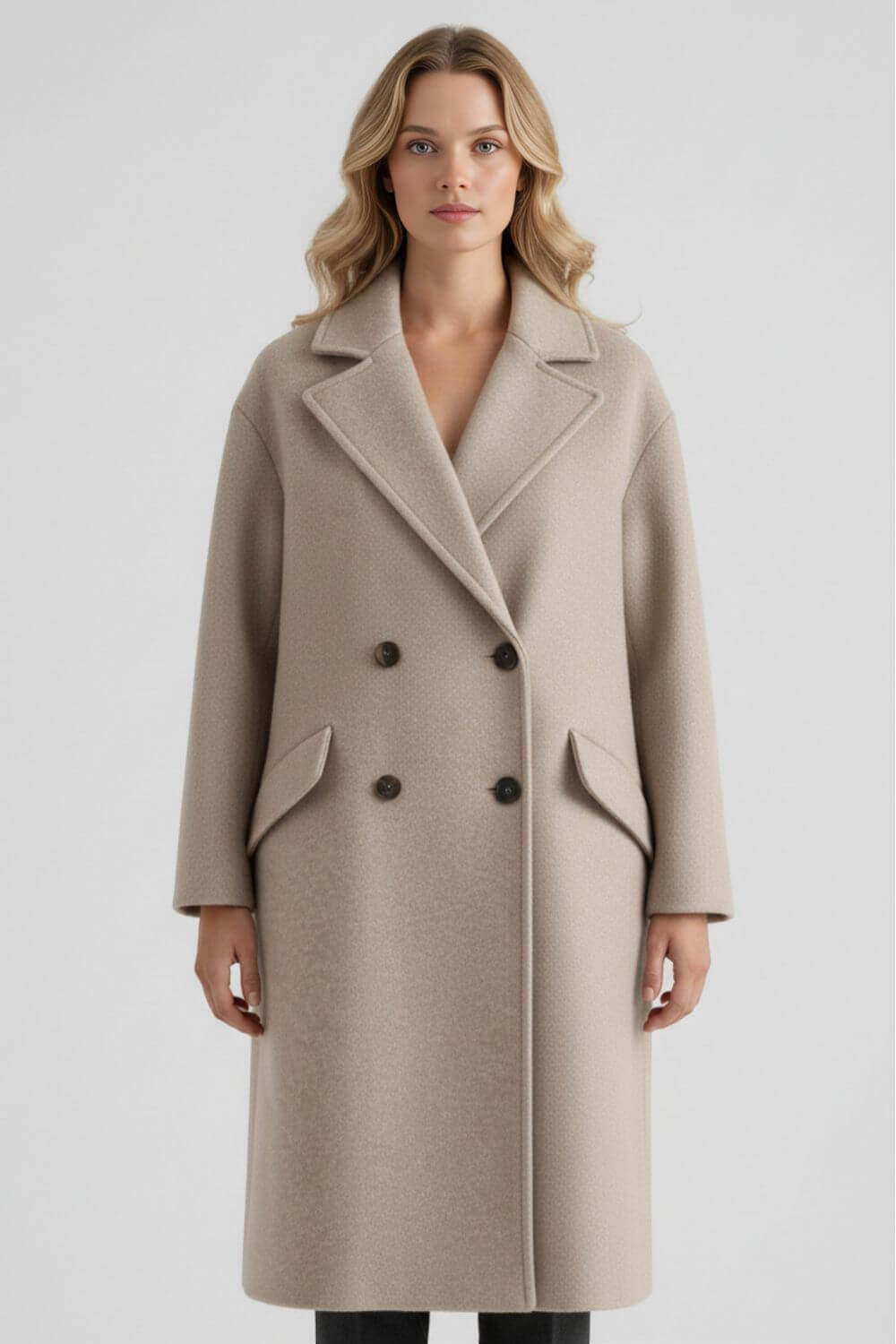 Classic Women's Wool Overcoat with Lapel Collar