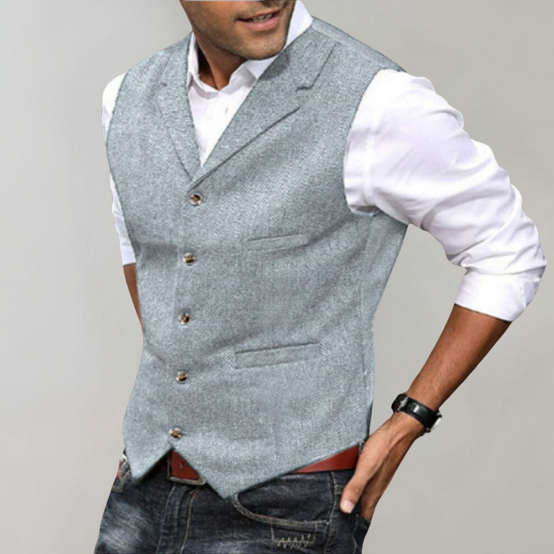 Slim Fit Men's Vest with Lapel Collar