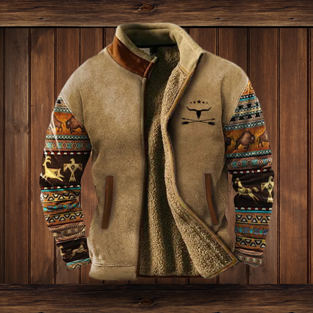 Men's Casual Jacket - Earth Tone Printed Sleeves - ModishWorld