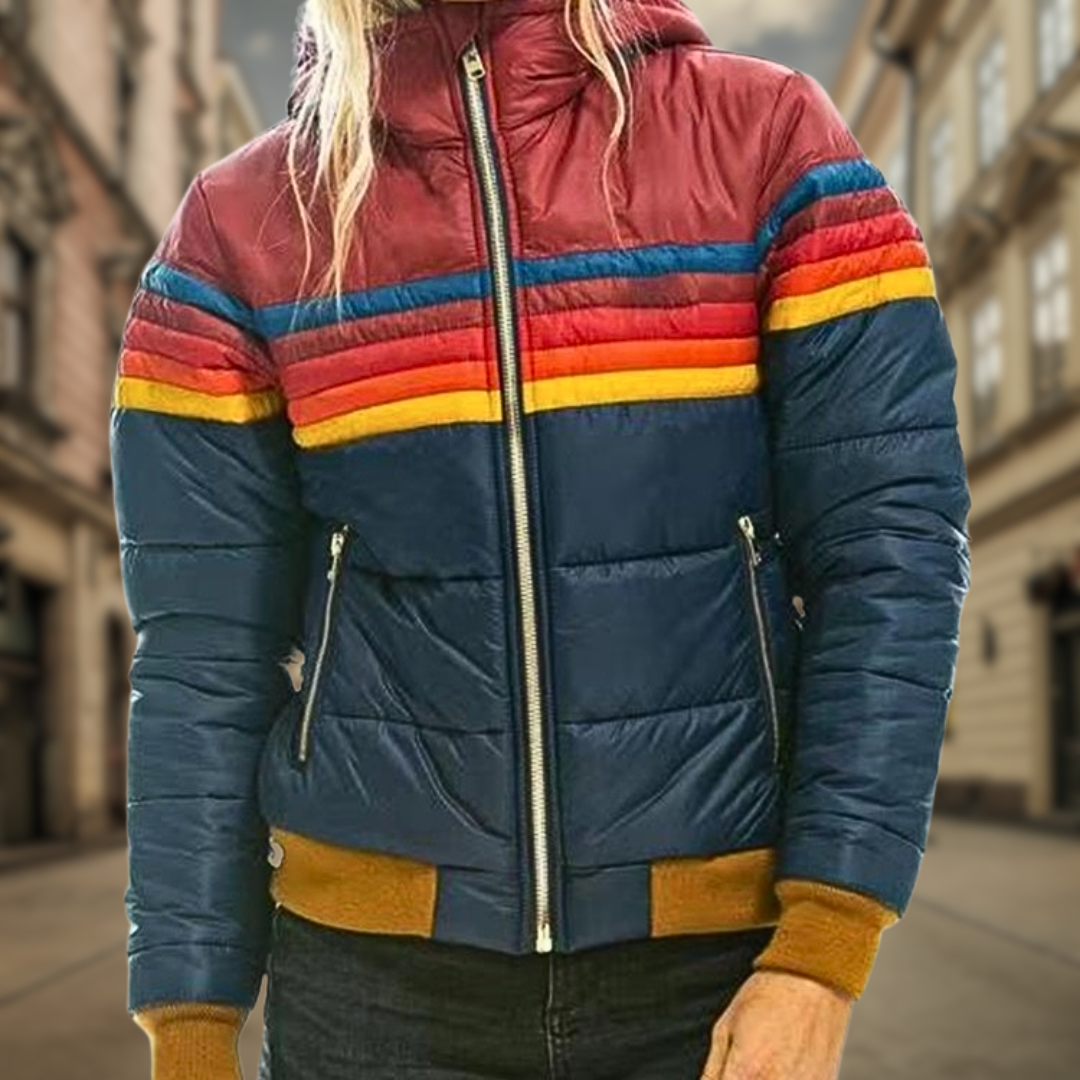 Women's Quilted Padded Coat - Zip Front with Contrast Trim