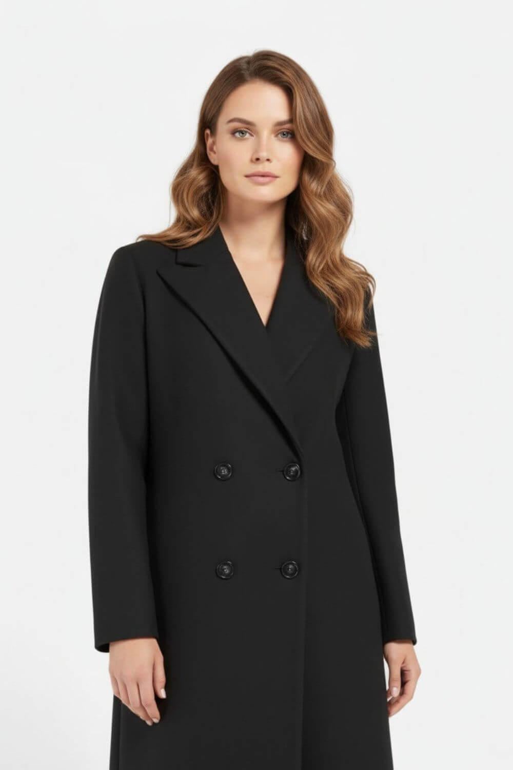 Classic Women's Double Breasted Black Coat - Modish World