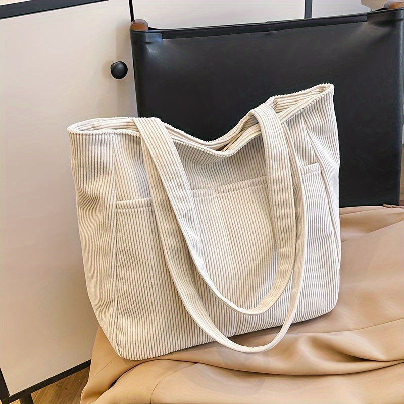 Large Beige Classic Tote Bag - ModishWorld