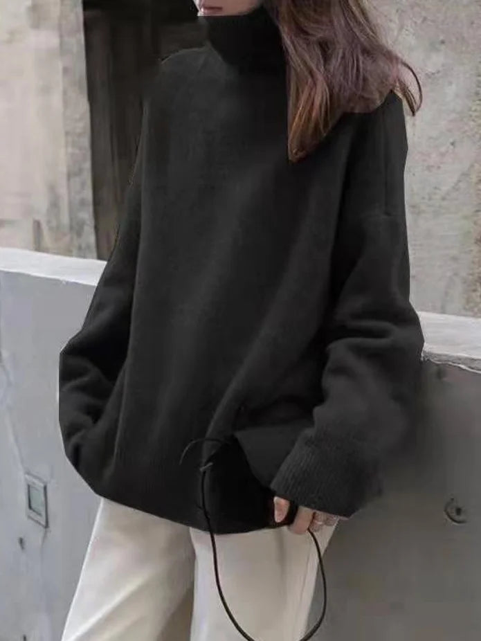 Women's Cozy Large Knit Sweater - Crew Neck Relaxed Fit