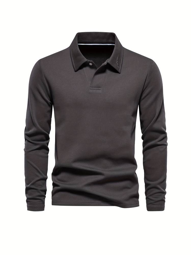 Relaxed Fit Casual Long Sleeve Polo Shirt for Men