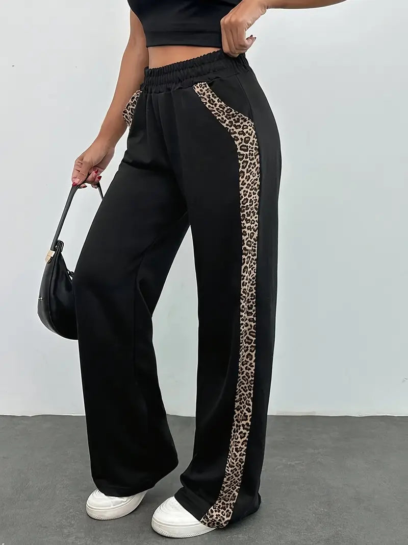 Women's Black Leopard Print Joggers - Chic Side Slit Pants - ModishWorld
