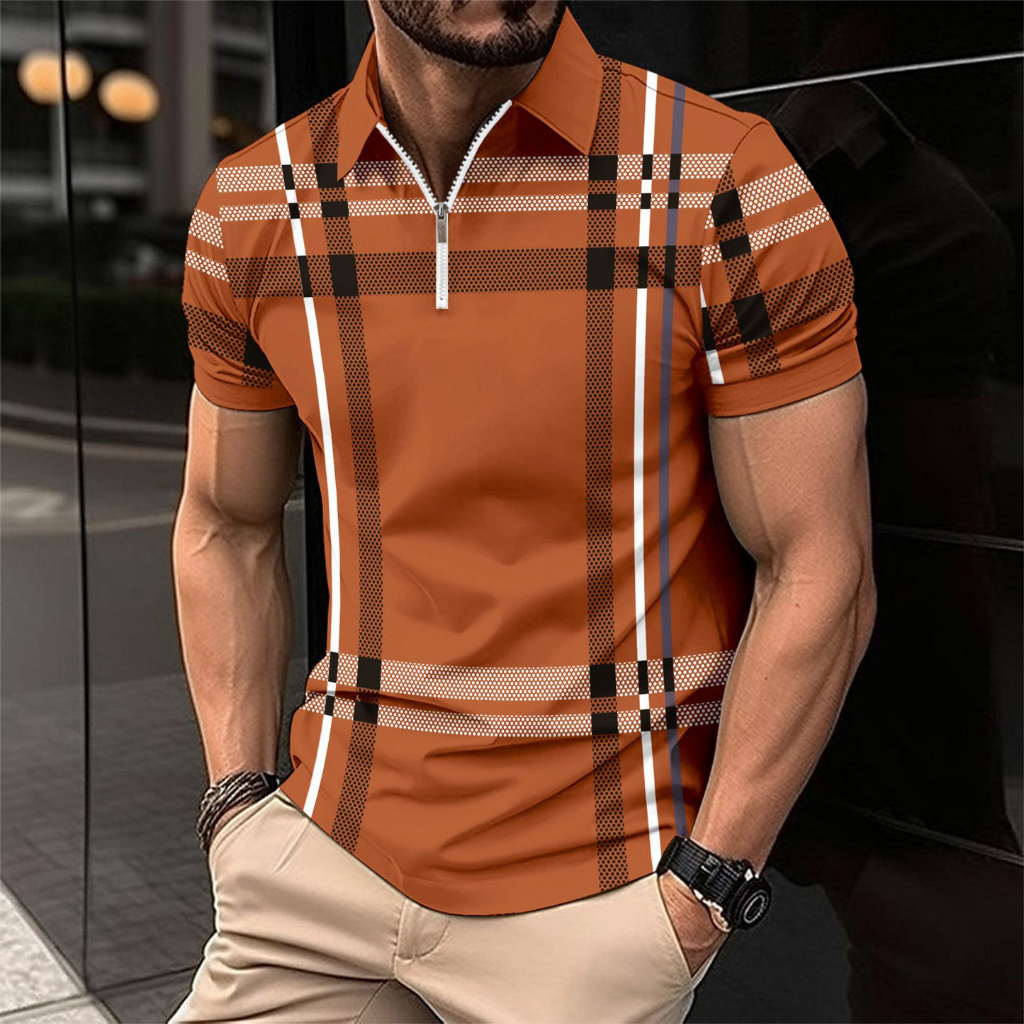 Classic Mens Checked Short Sleeve Polo Shirt
