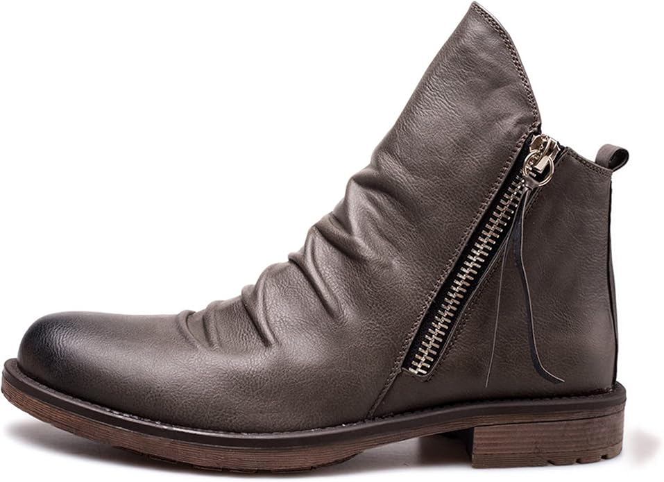 Men's Low Heel Side Zip Ankle Boots
