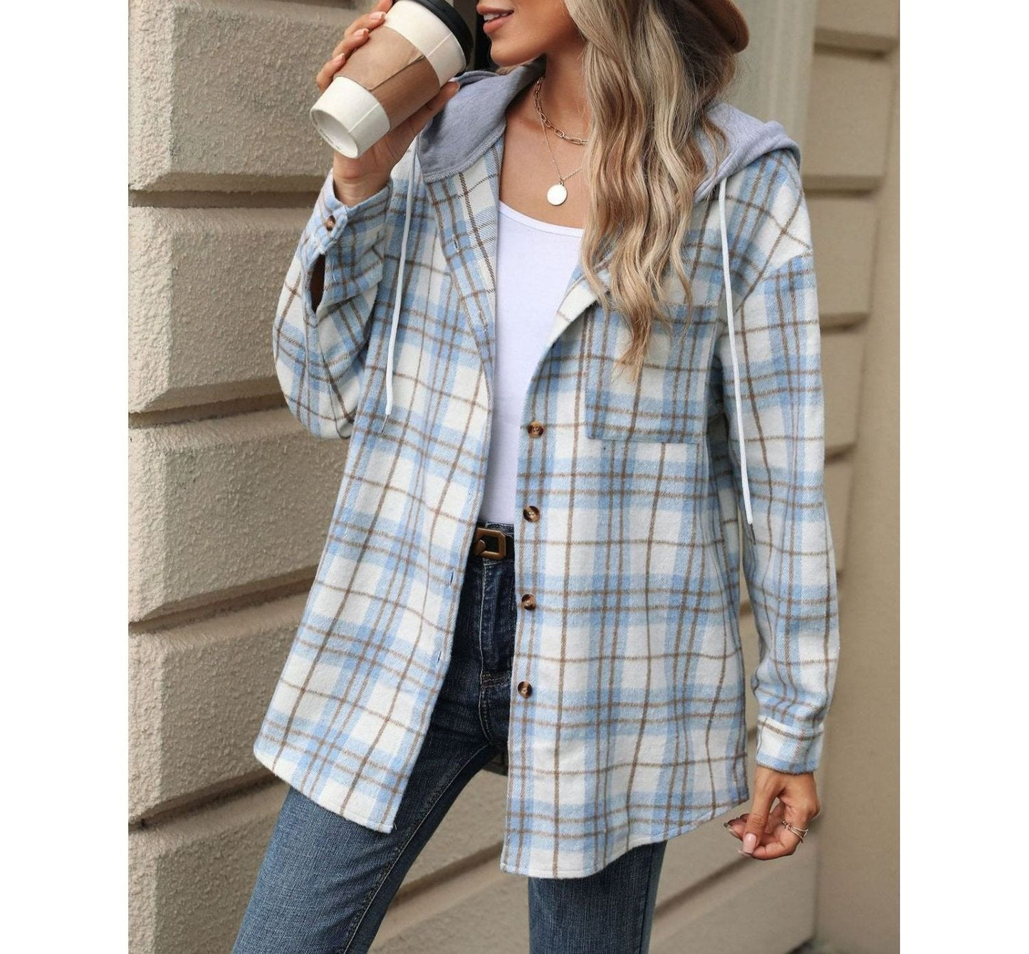 Comfy Plaid Hoodie Jacket for Ladies