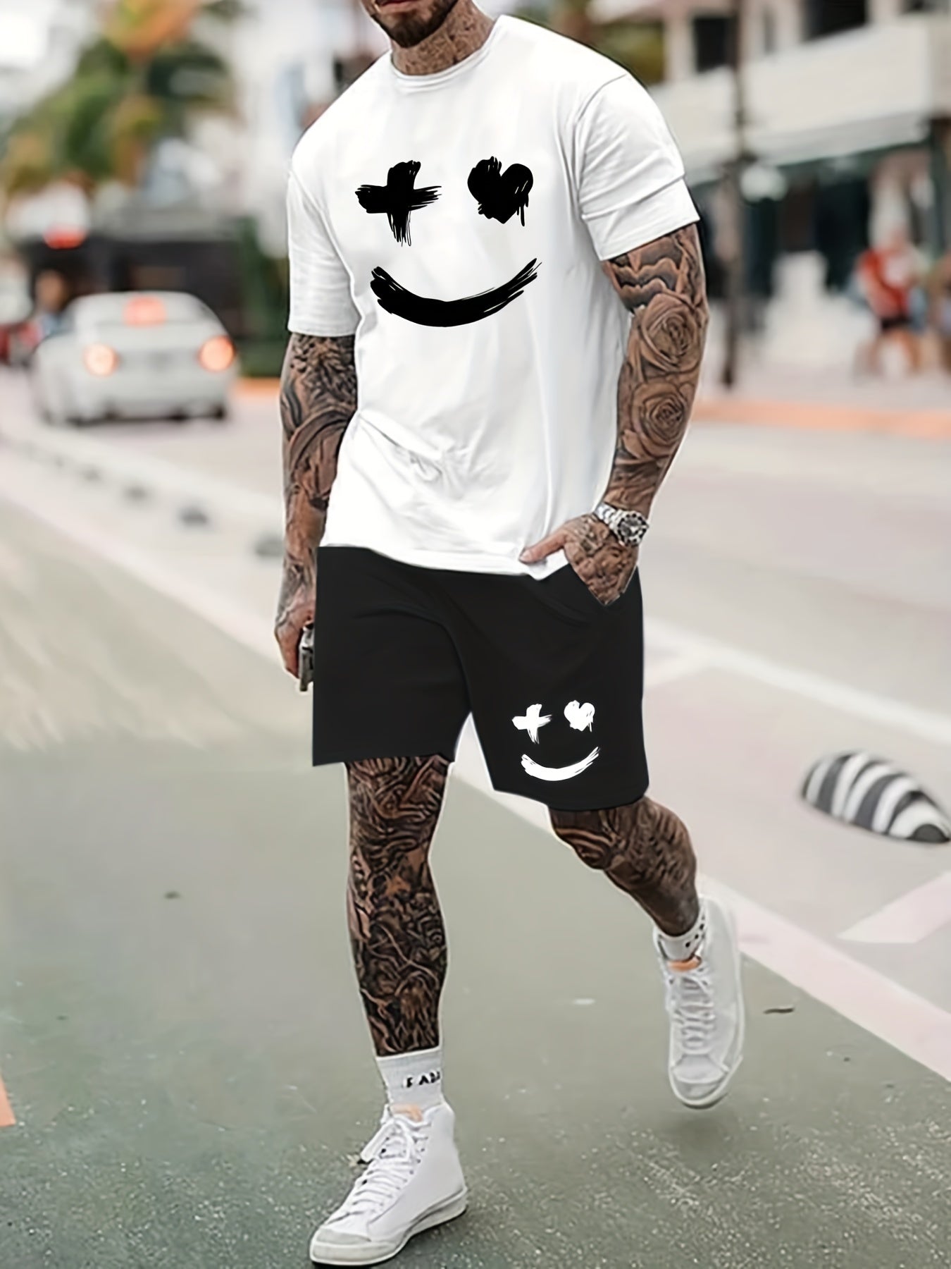 Funny Graphic Tee and Shorts Set for Men