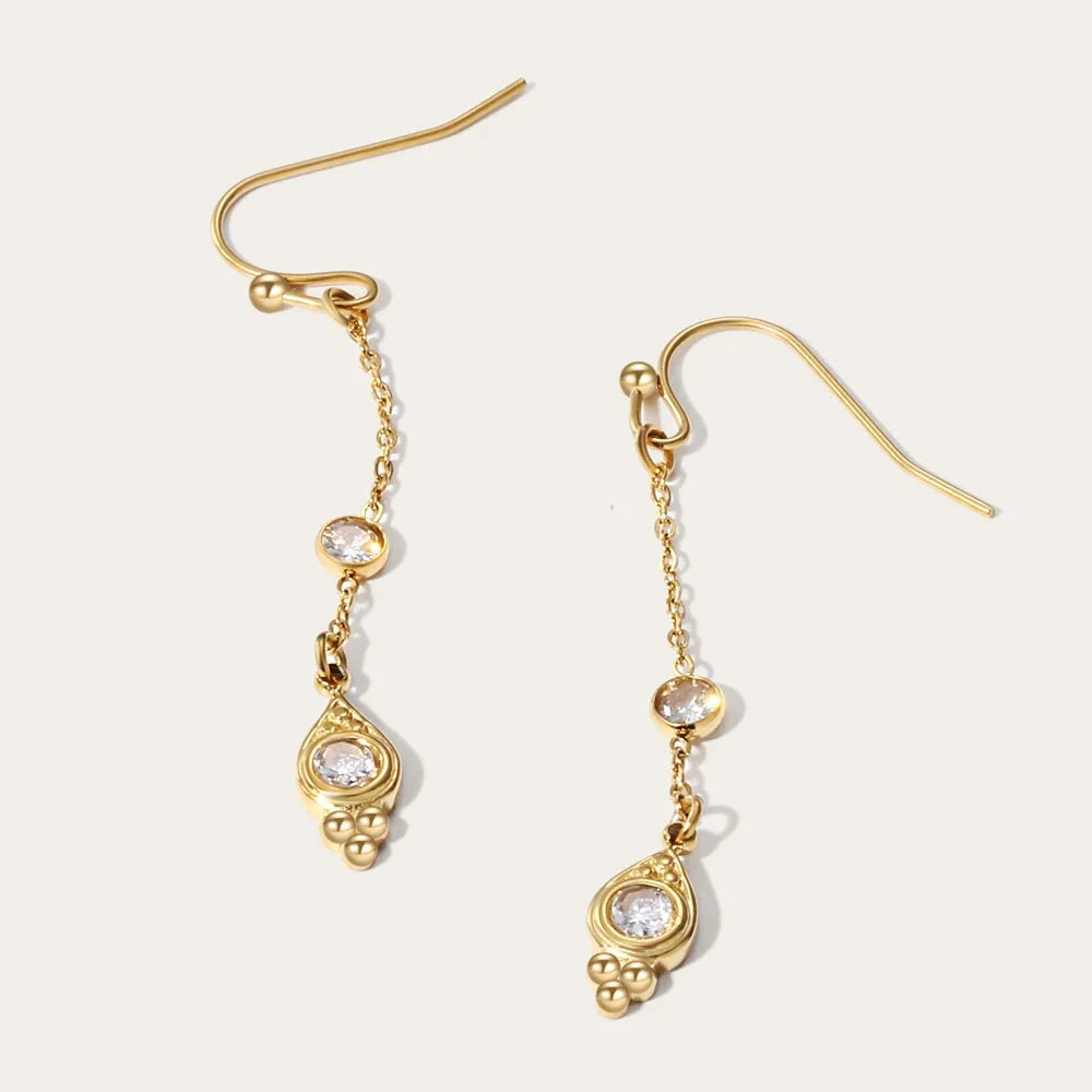Luxury YA-CHAN Drop Earrings: 18K Gold Plated, Cubic Zirconia
- ModishWorld