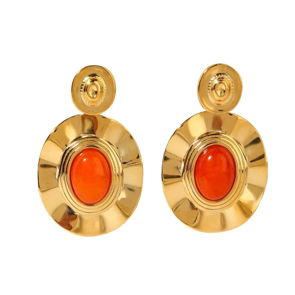YA-CHAN Designer 18K Gold-Plated Sunstone Orange Earrings
- ModishWorld