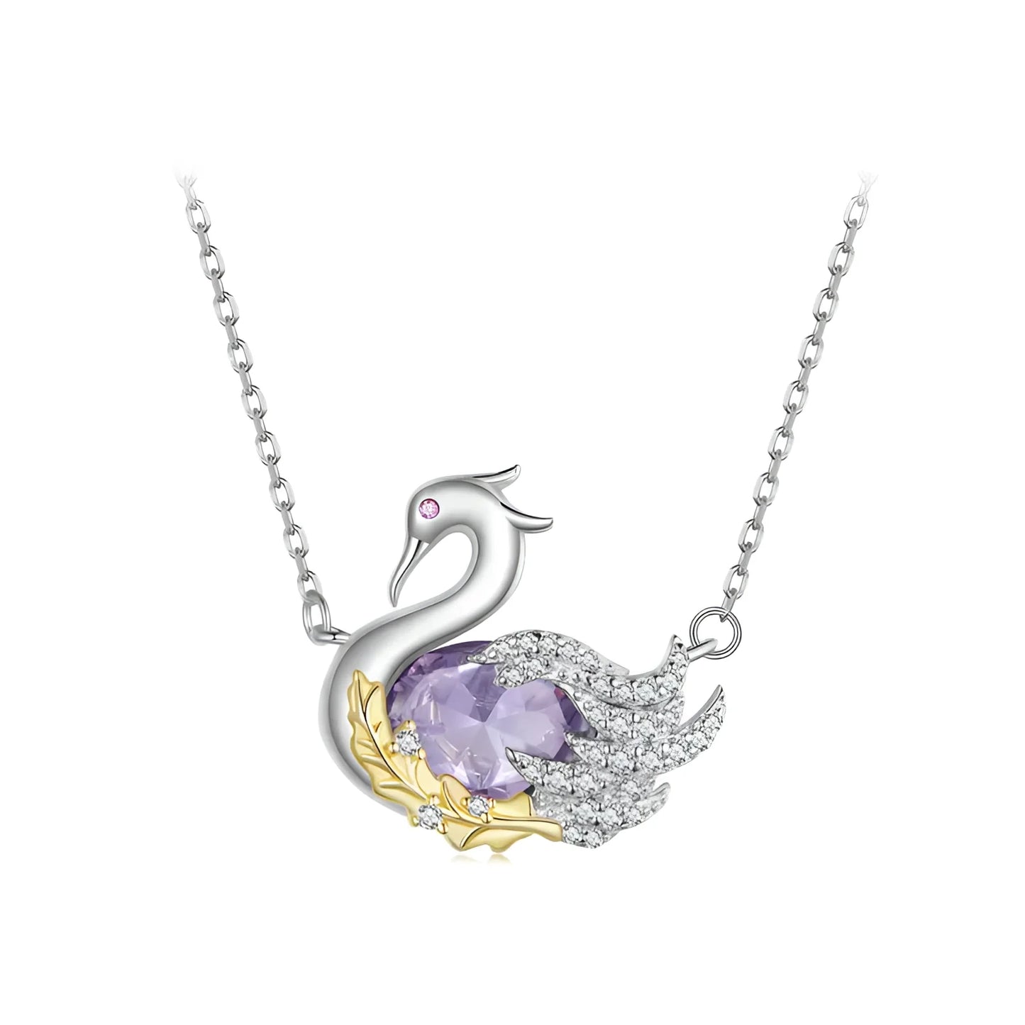Purple Crystal and Sterling Silver Swan Pendant Necklace
- ModishWorld