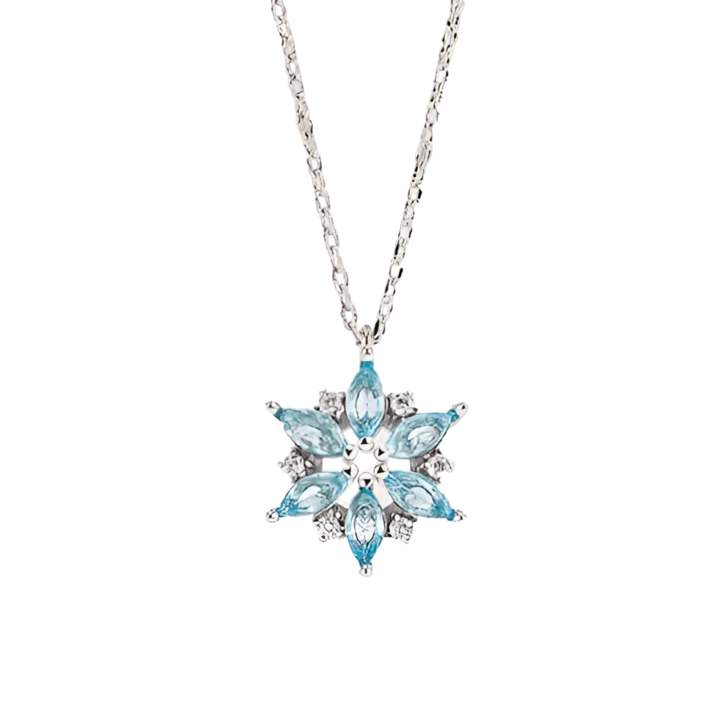 Sterling Silver Aquamarine Snowflake Pendant Necklace with Turquoise Gemstone
- ModishWorld