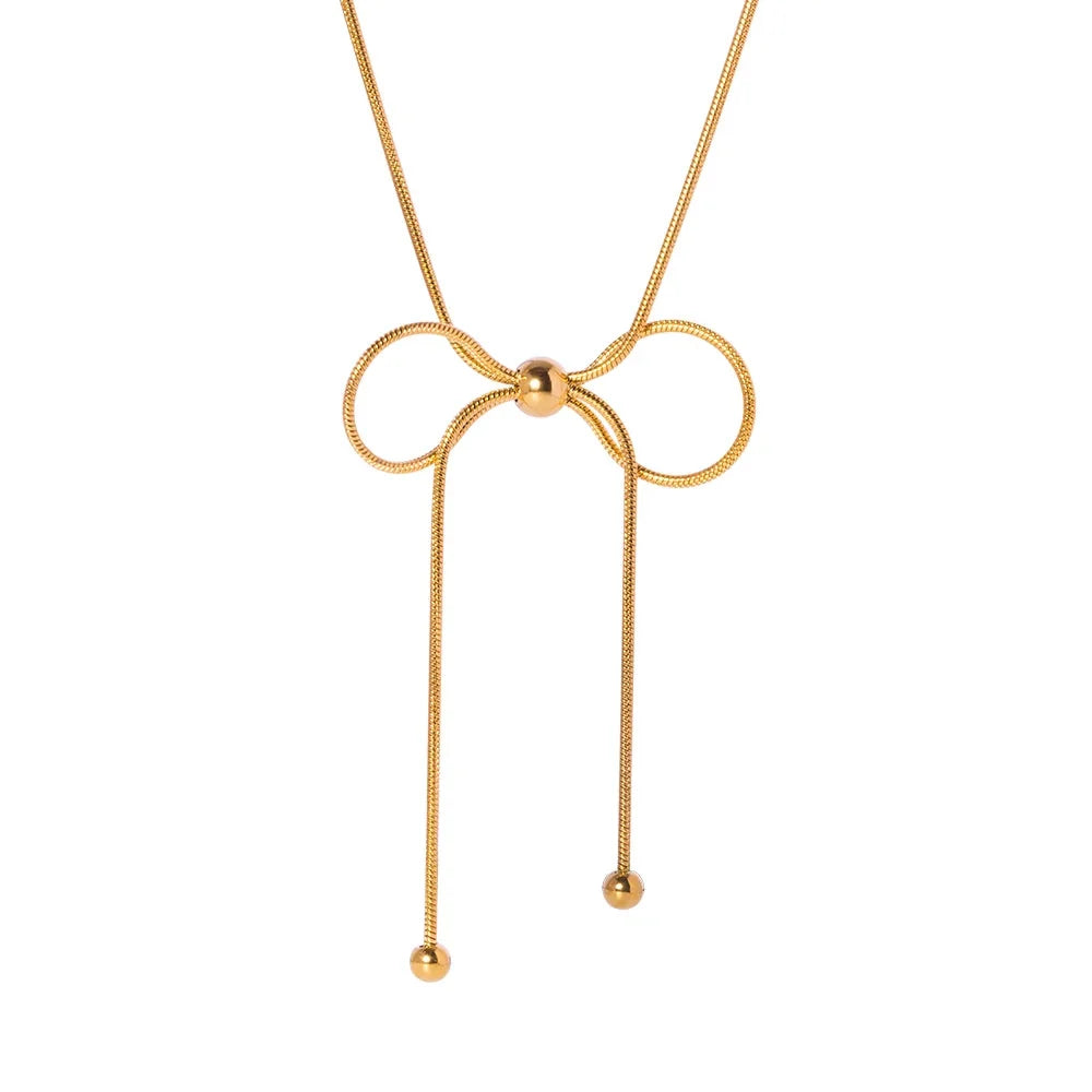 Stylish Gold Bow Pendant Necklace with Adjustable Length - Trendy Jewelry for 2024
- ModishWorld