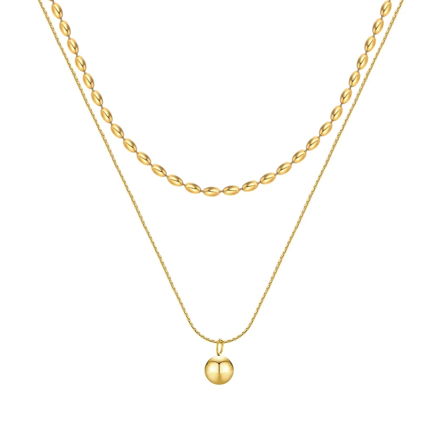 Sophisticated Gold Necklace with Beaded Pendant, Double Stranded
- ModishWorld