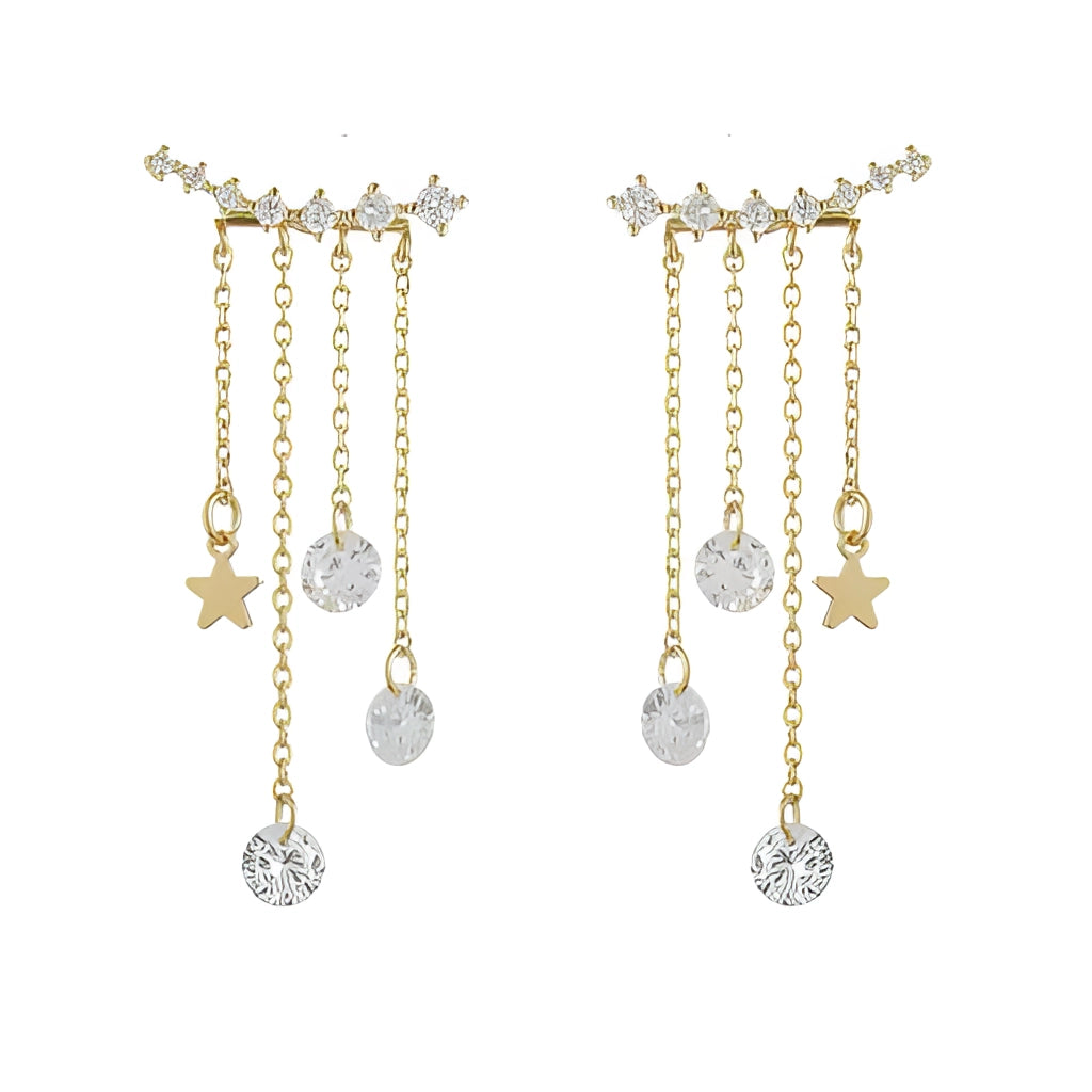 Stylish Crystal Star Charm Gold Drop Earrings for Women
- ModishWorld