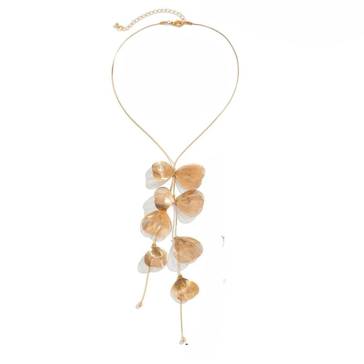 Botanical Floral Lariat Necklace with Gold Leaf Pendant
- ModishWorld