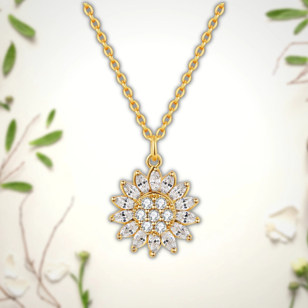 Luxury Gold Sunflower Diamond Pendant Necklace
- ModishWorld