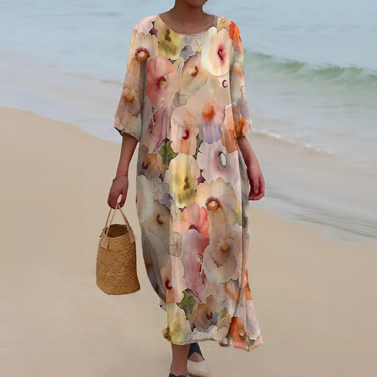 Boho Chic Floral Maxi Chiffon Beach Dress: Lightweight Resort Wear