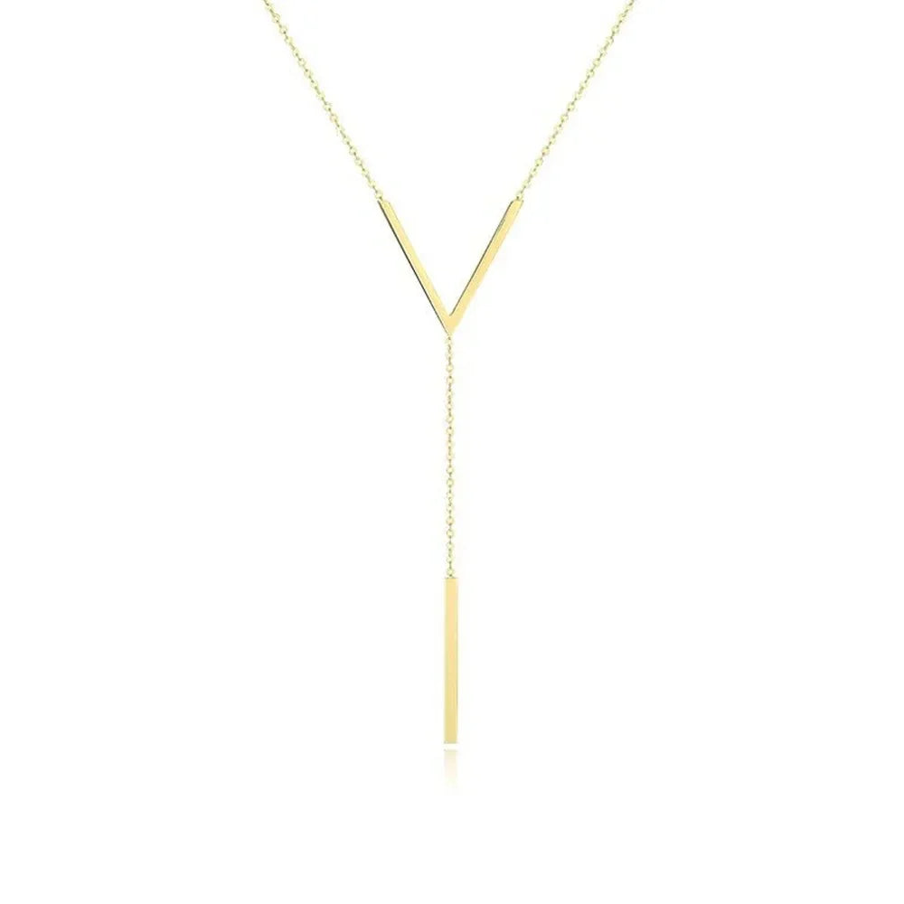 Modern Elegant Gold V-Necklace with Minimalist Vertical Bar Design
- ModishWorld