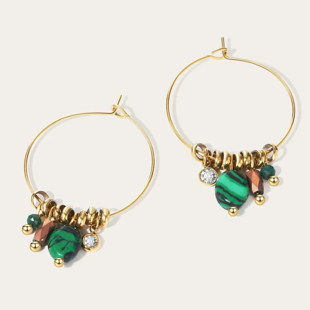 Luxury YA-CHAN Designer Green Crystal and Gold Hoop Earrings
- ModishWorld