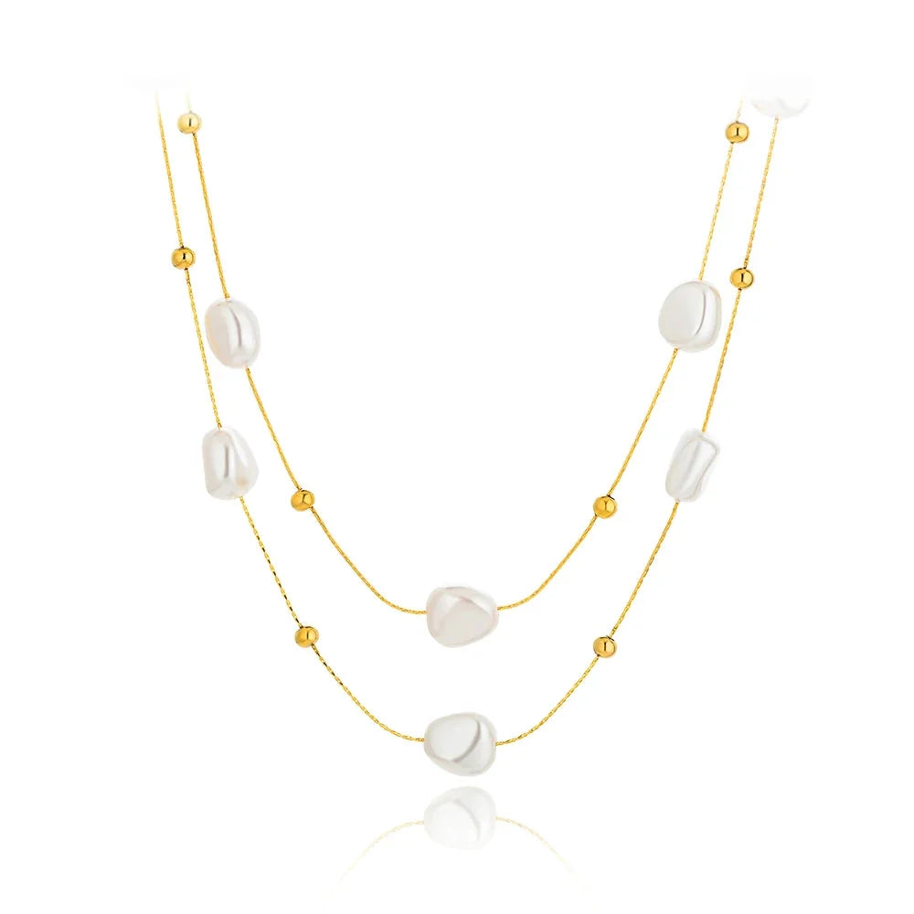 Modern Designer Multi-Strand Pearl Necklace with Layered Gold Plate
- ModishWorld