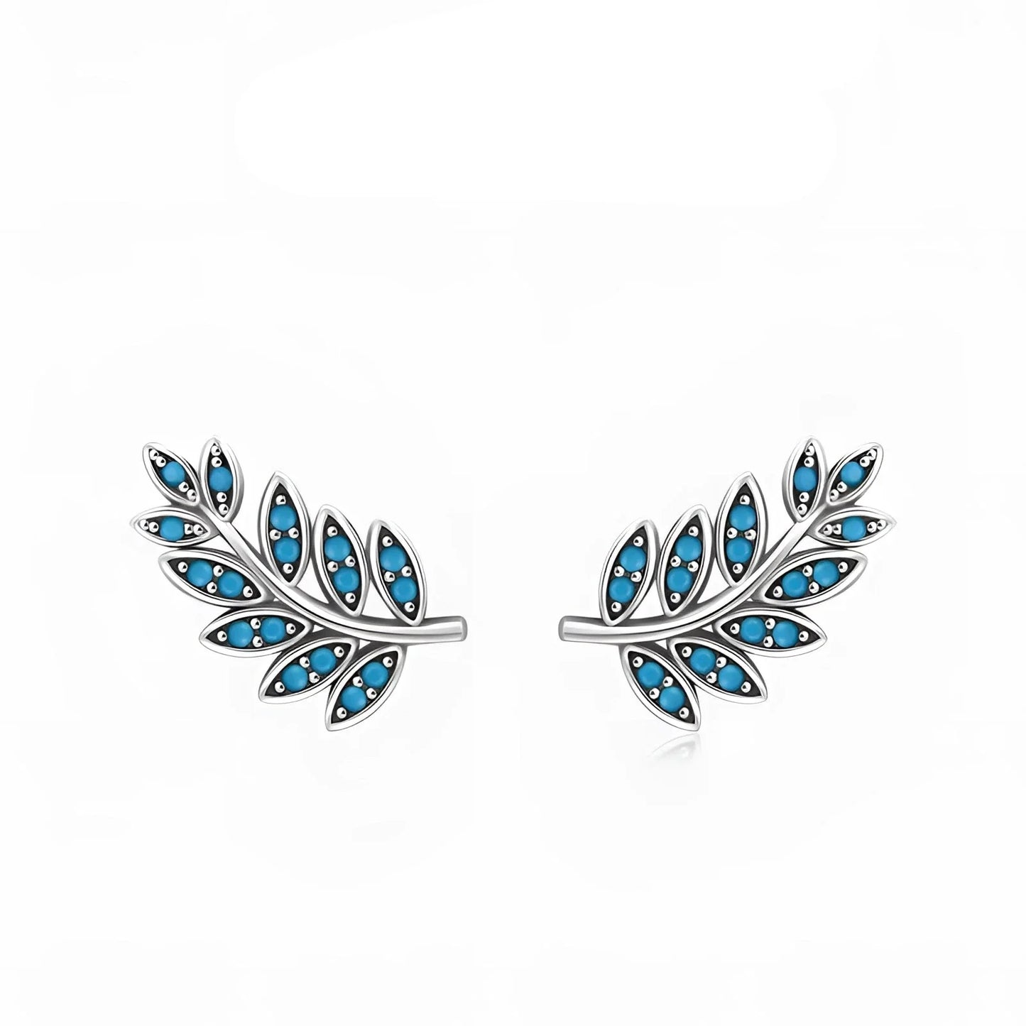Bohemian Turquoise Stud Earrings with Leaf Design in Sterling Silver
- ModishWorld