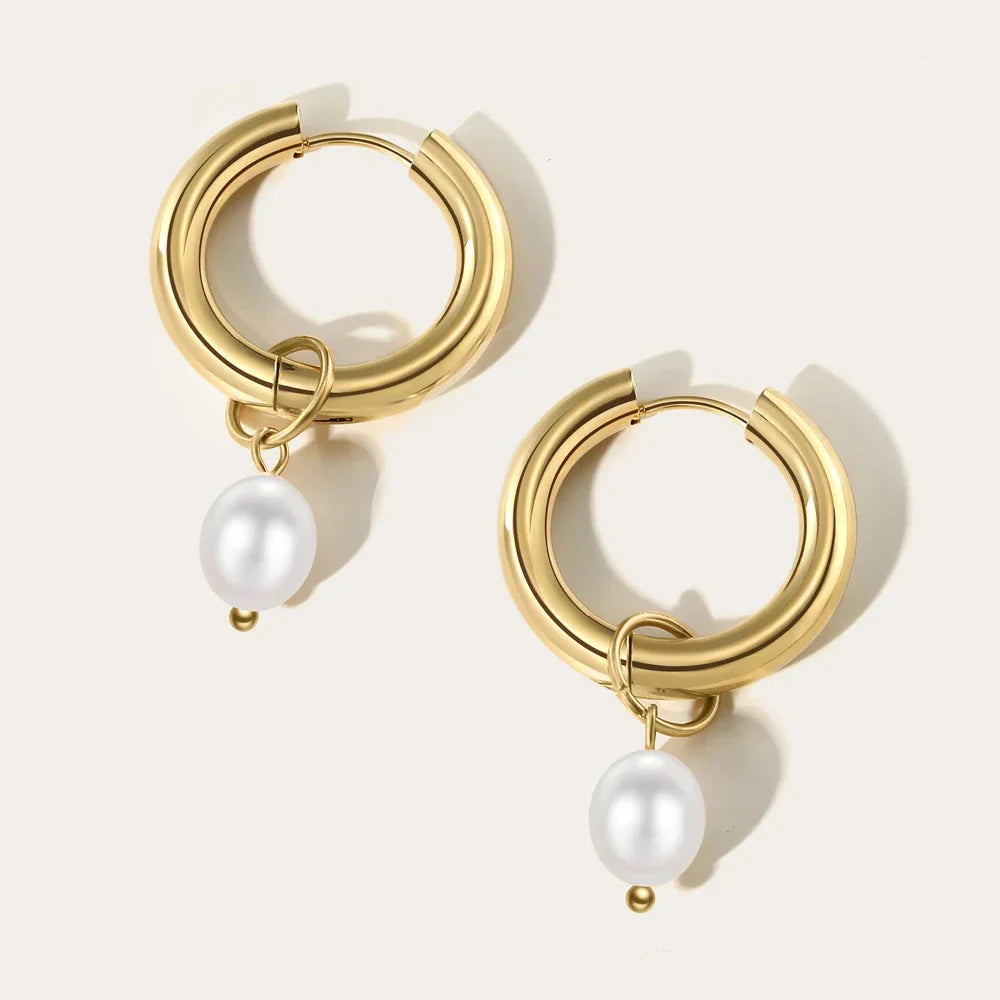 YA-CHAN Designer Gold Pearl Hoop Earrings - Luxury
- ModishWorld