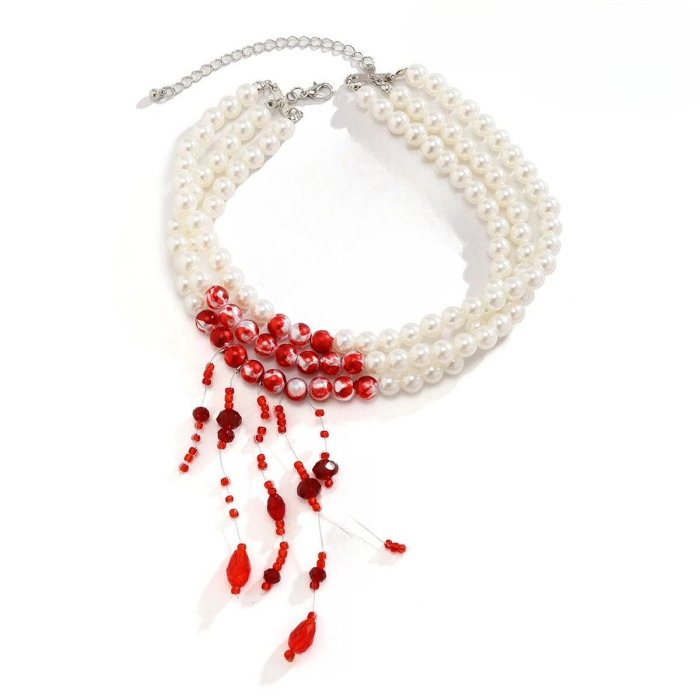 Elegant Evening Pearl Choker Necklace featuring a Red Gemstone Pendant
- ModishWorld