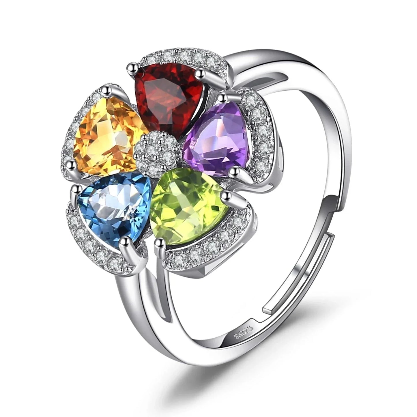 Elegant Floral Ring with Multicolor Gemstones in Sterling Silver - Luxury Women's Jewelry
- ModishWorld