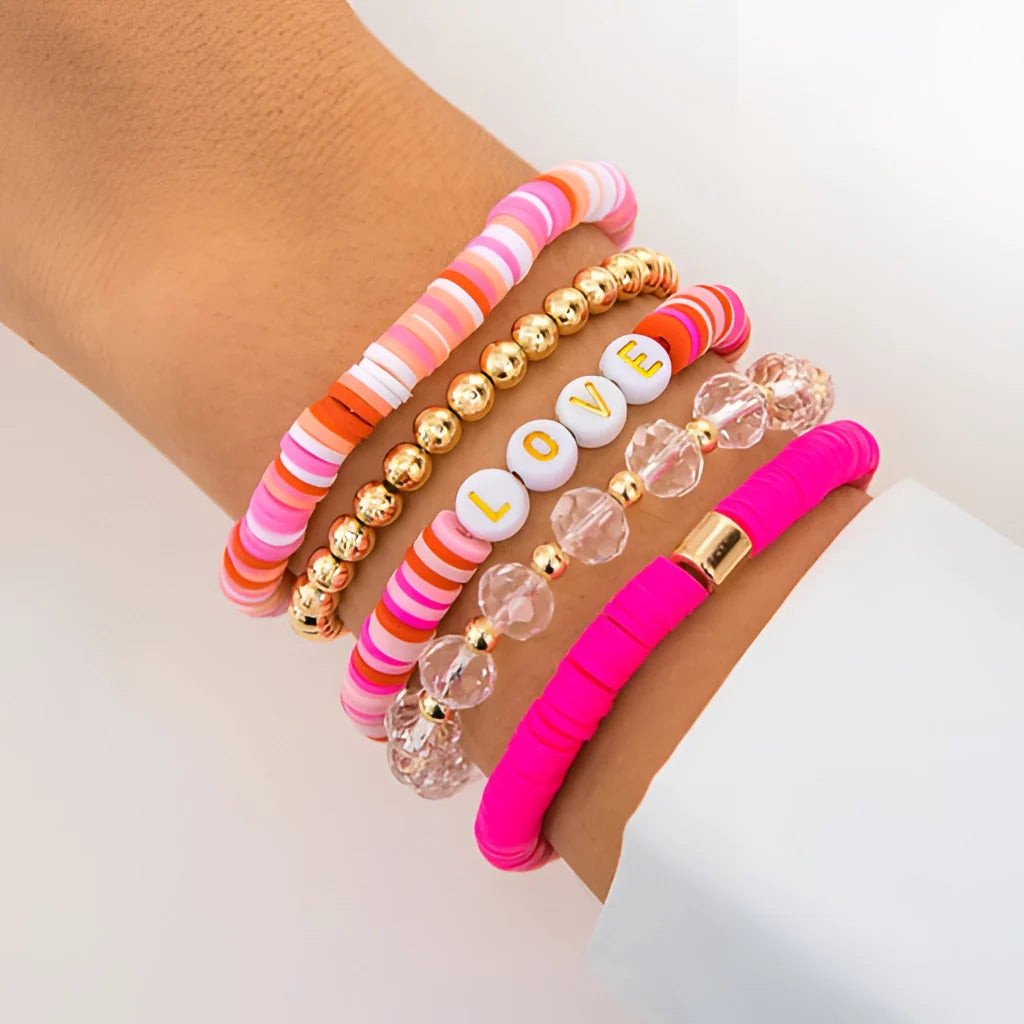 Stackable Pink Beaded Bracelet: Summer Love Letter Charm
- ModishWorld