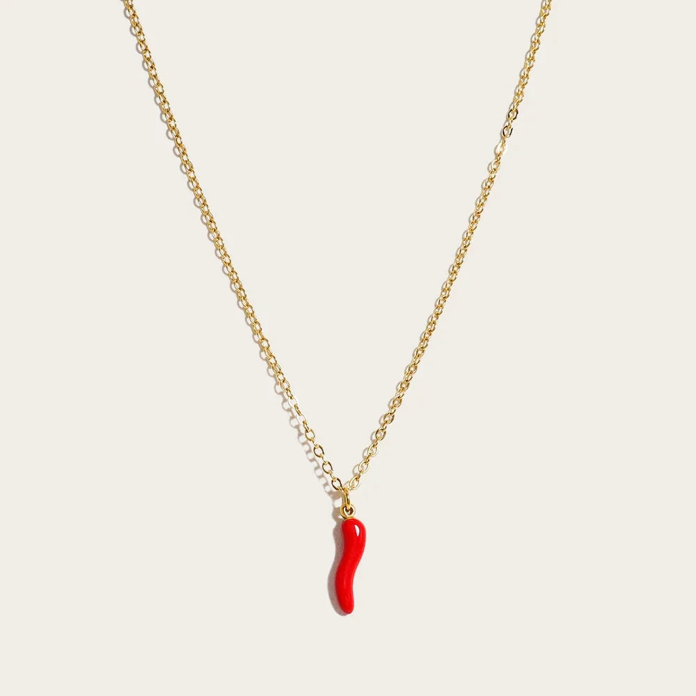 YA-CHAN 18K Gold Necklace with Spicy Chili Pepper Red Pendant
- ModishWorld