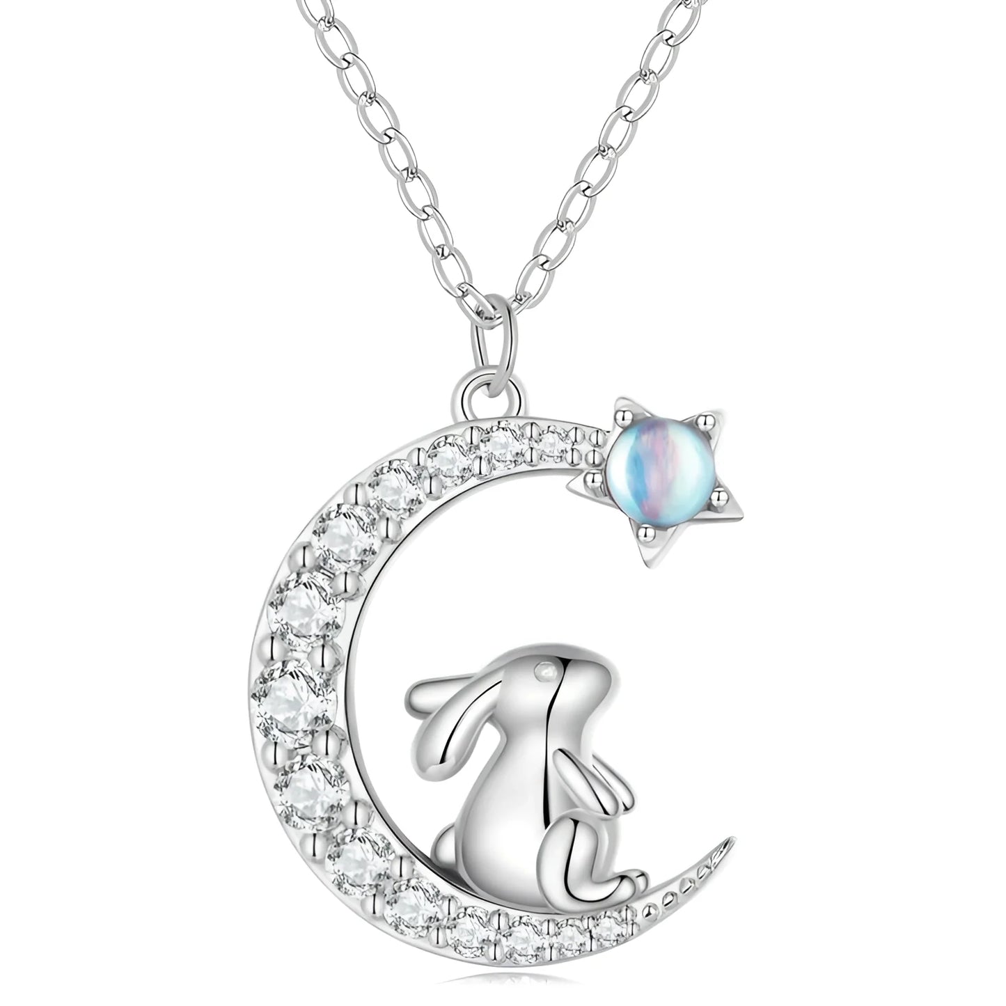 Elegant Sterling Silver Cat Necklace: Moon, Opalescent Gemstone Gift
- ModishWorld