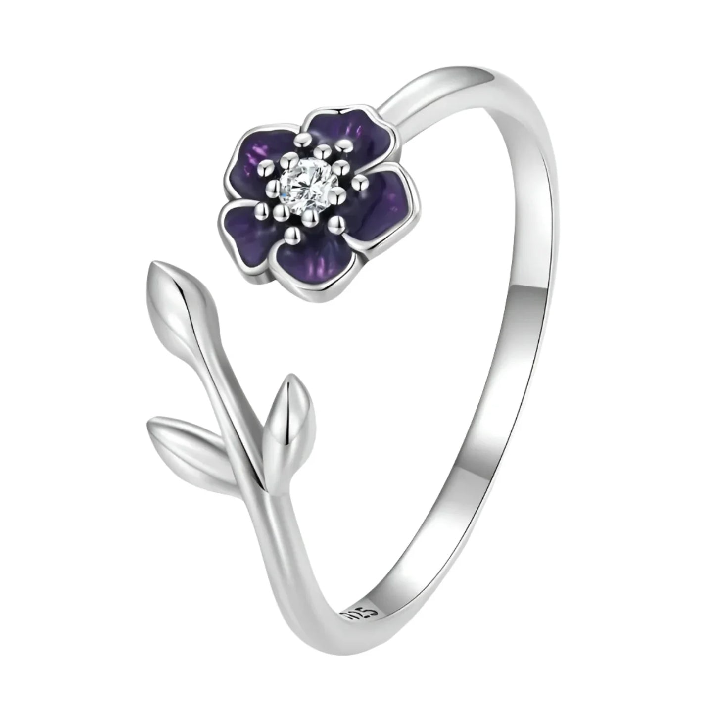 Elegant 925 Sterling Silver Floral Ring with Purple Flower
- ModishWorld