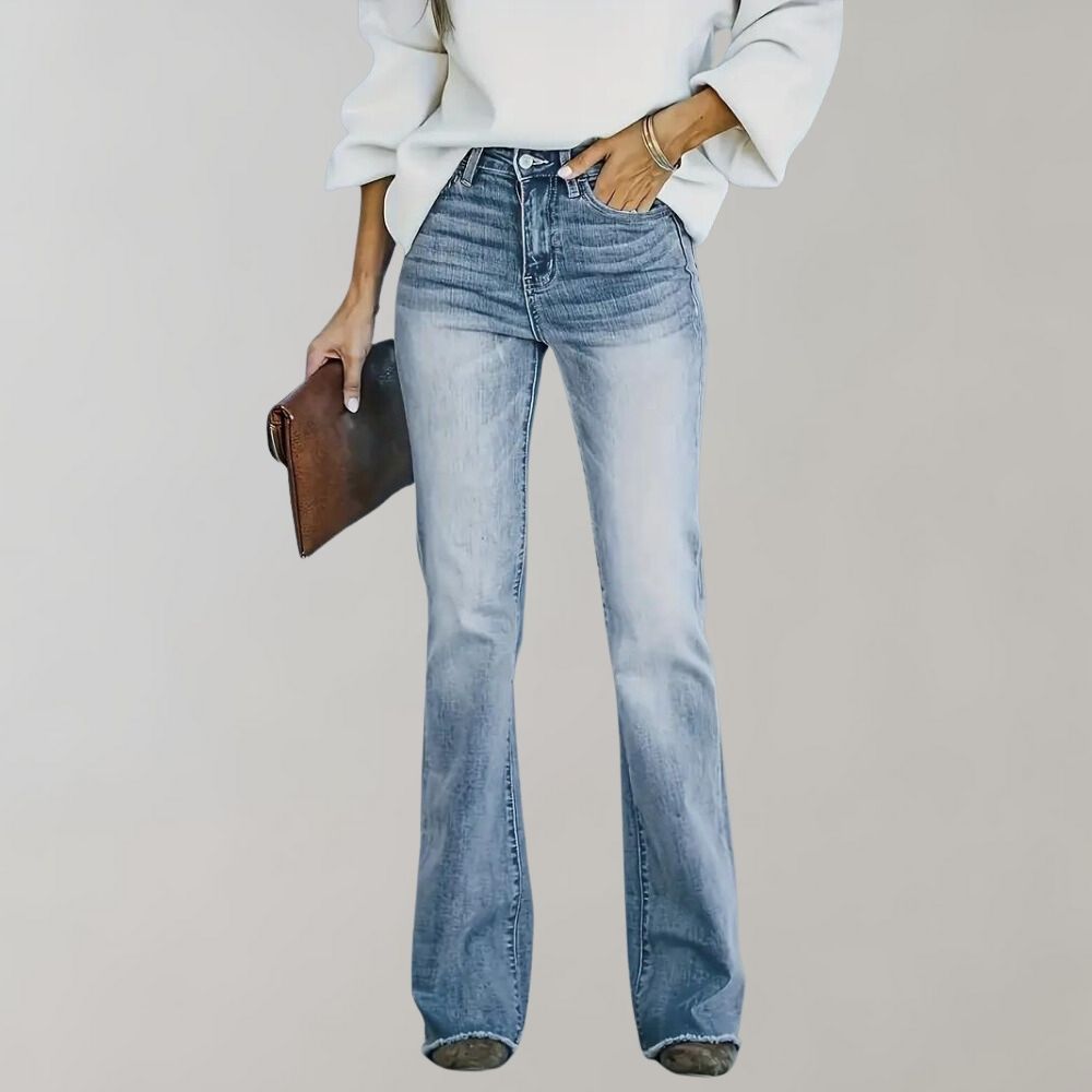 Light Blue Women's High Waist Flare Jeans - Wide Leg Style - ModishWorld