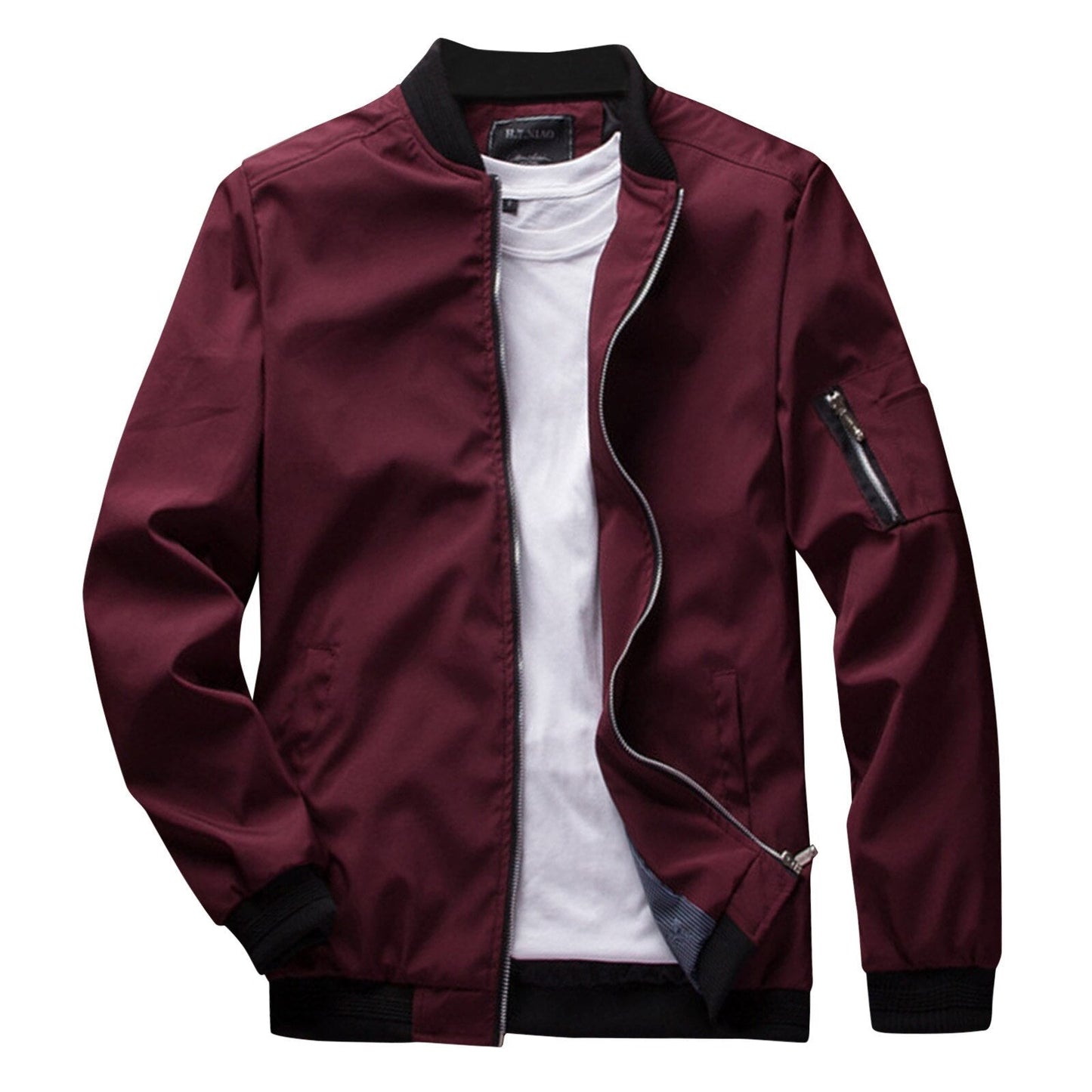 Classic Zip Up Bomber Jacket with Ribbed Cuff