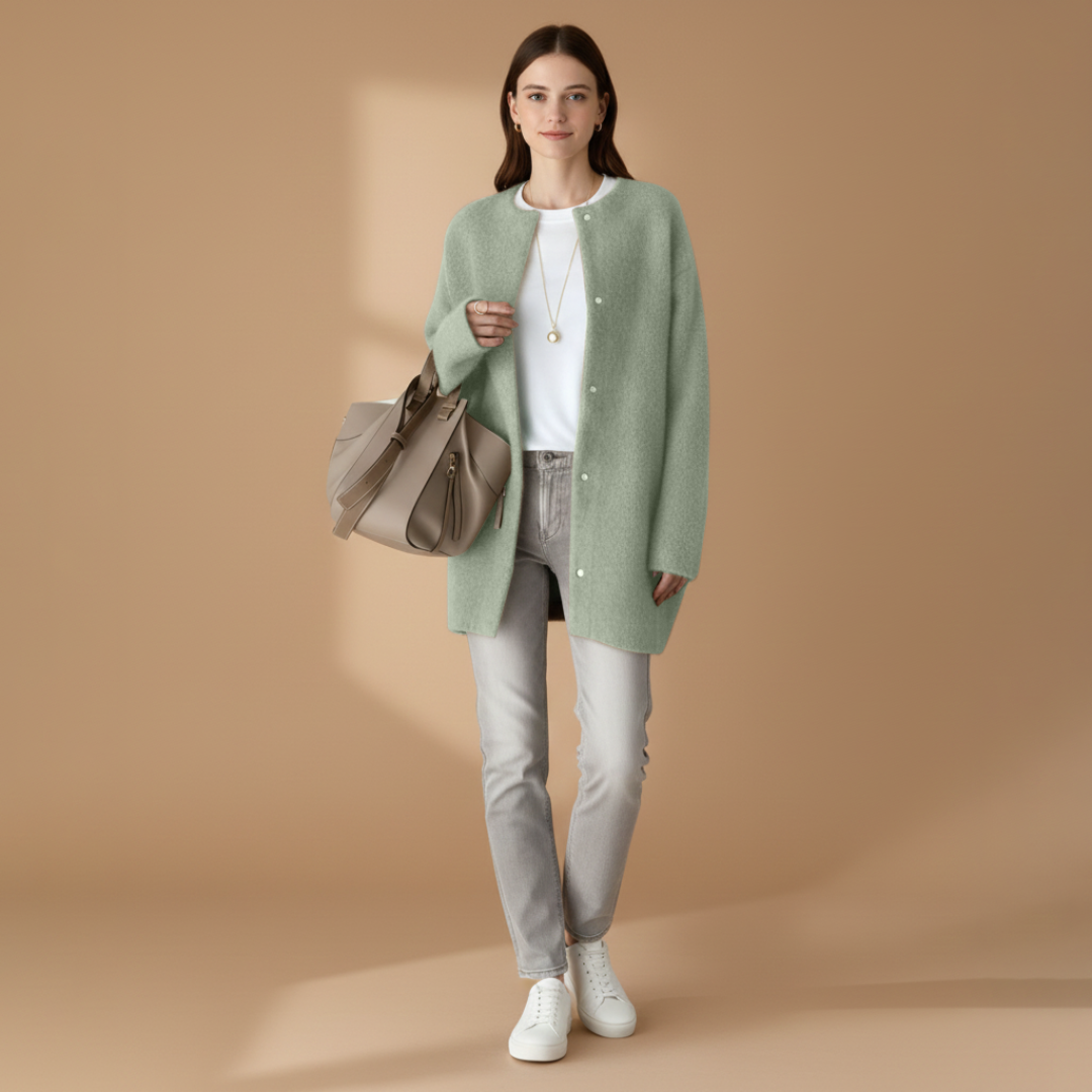 Women's Open Front Cardigan with Button Closure