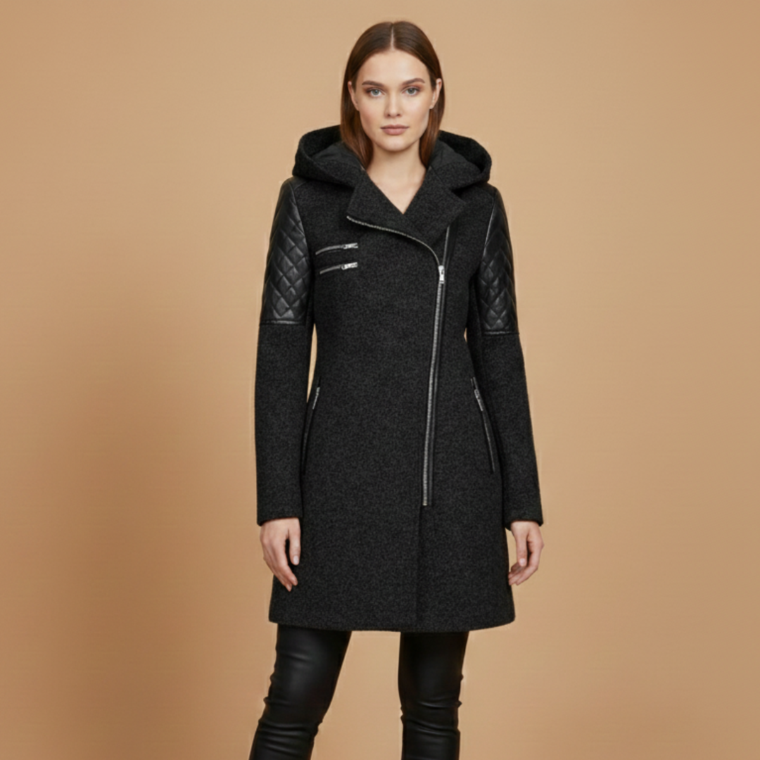 Ladies Warm Parka with Hood and Zipper Closure