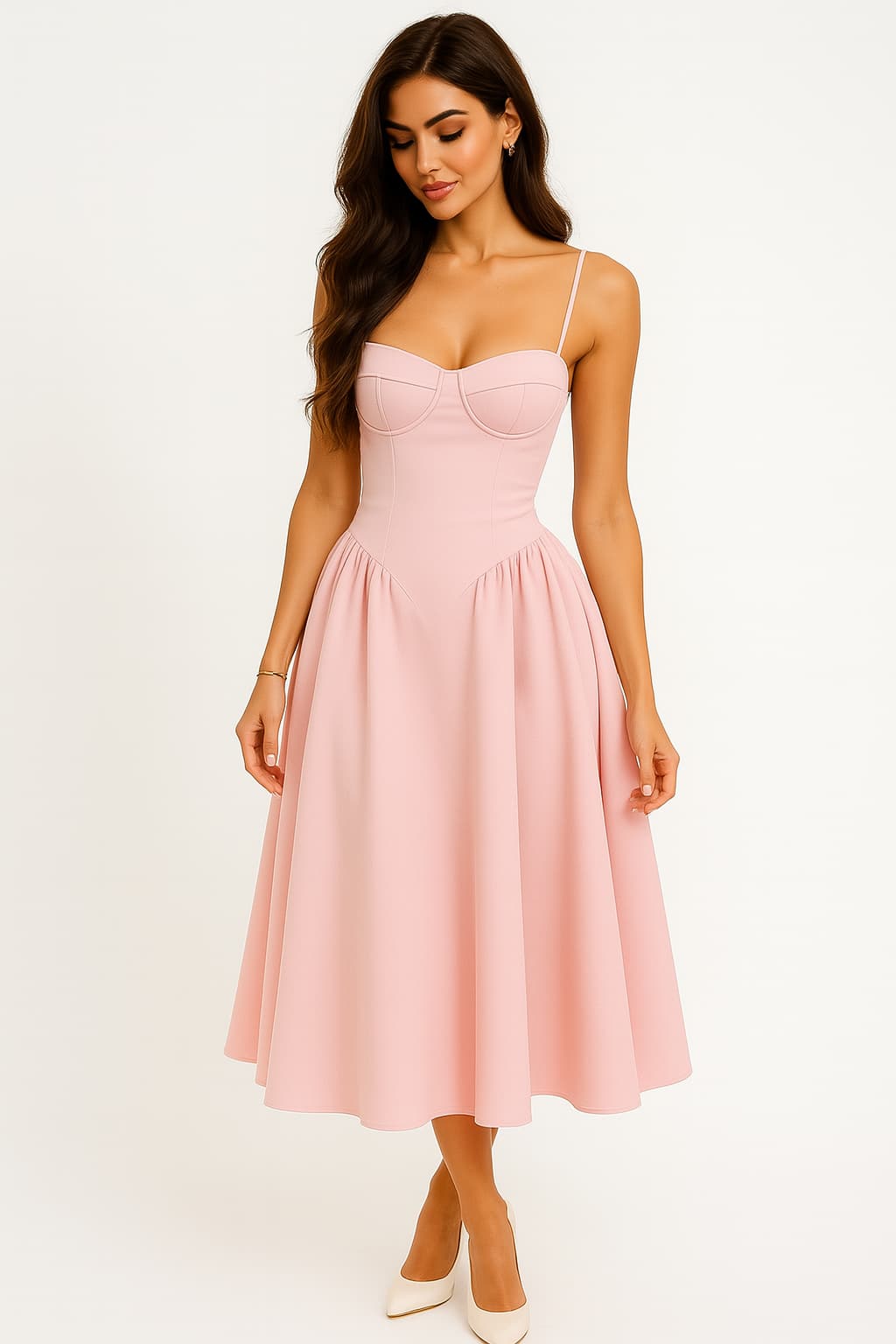 Elegant Ladies Formal Midi Dress with Fitted Top - ModishWorld