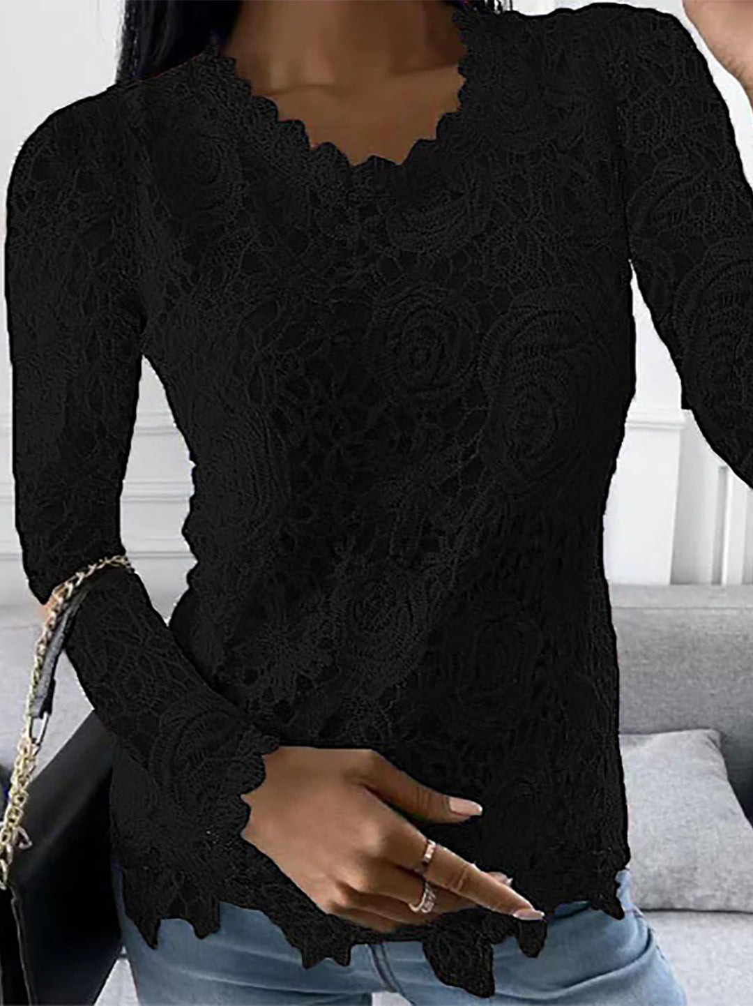 Beautiful Floral Lace Women's Long Sleeve Top