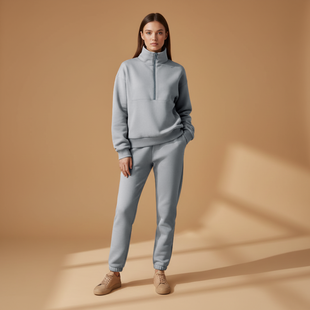 Ladies' Athletic Jogger Suit with Zip Front and Stretch Waist