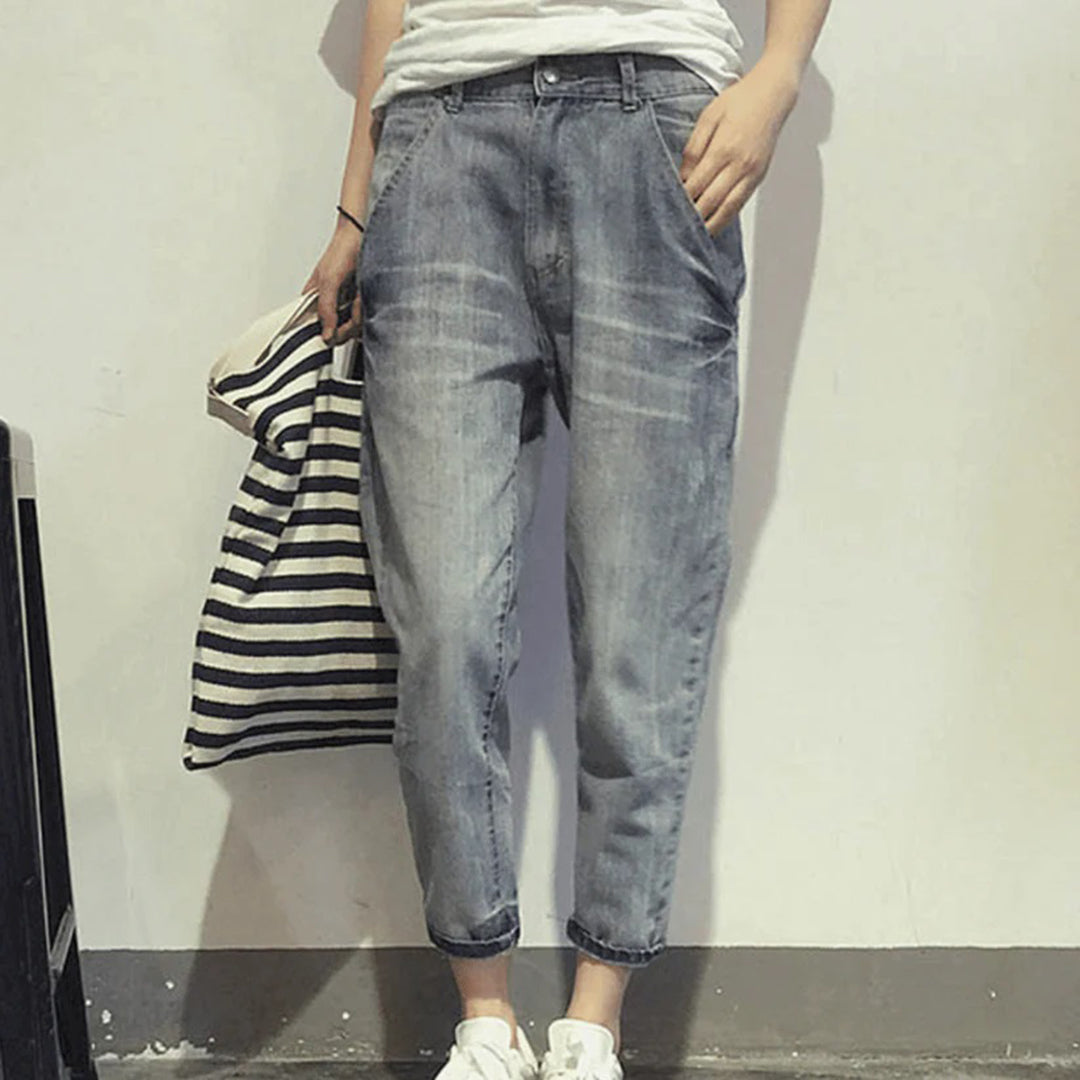 Relaxed Fit Sky Blue Mid Waist Jeans - ModishWorld