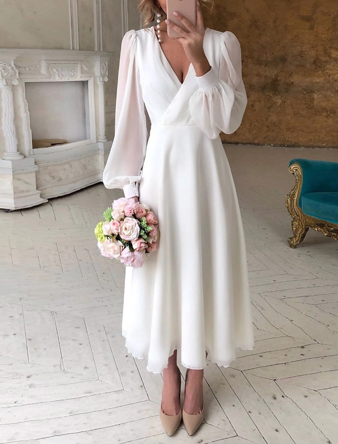 Elegant Ladies V Neck Bridal Gown - ModishWorld