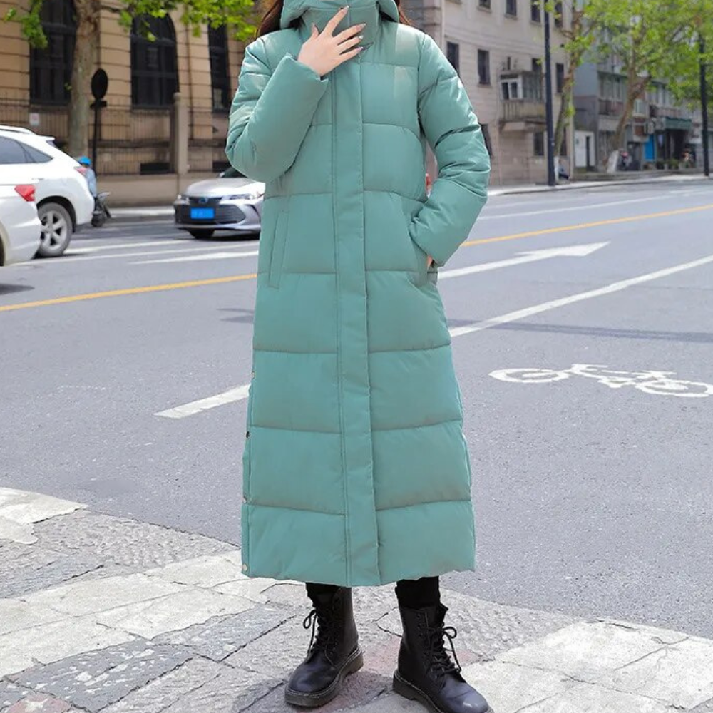 Warm Women's Down Filled Parka Coat - Long Hooded Style