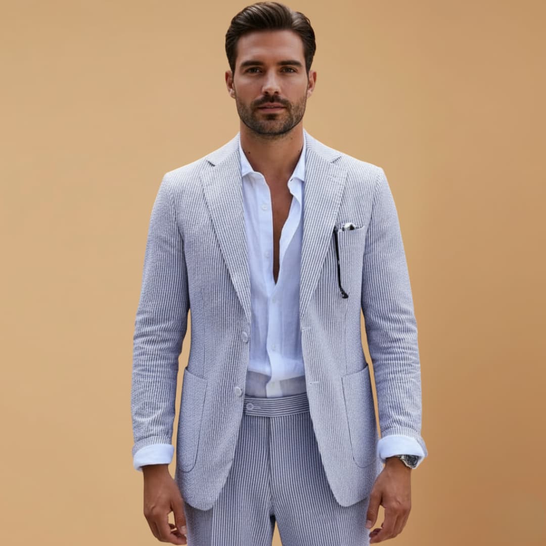 Classic 2-Piece Suit with Patterned Fabric and Slim Lapels