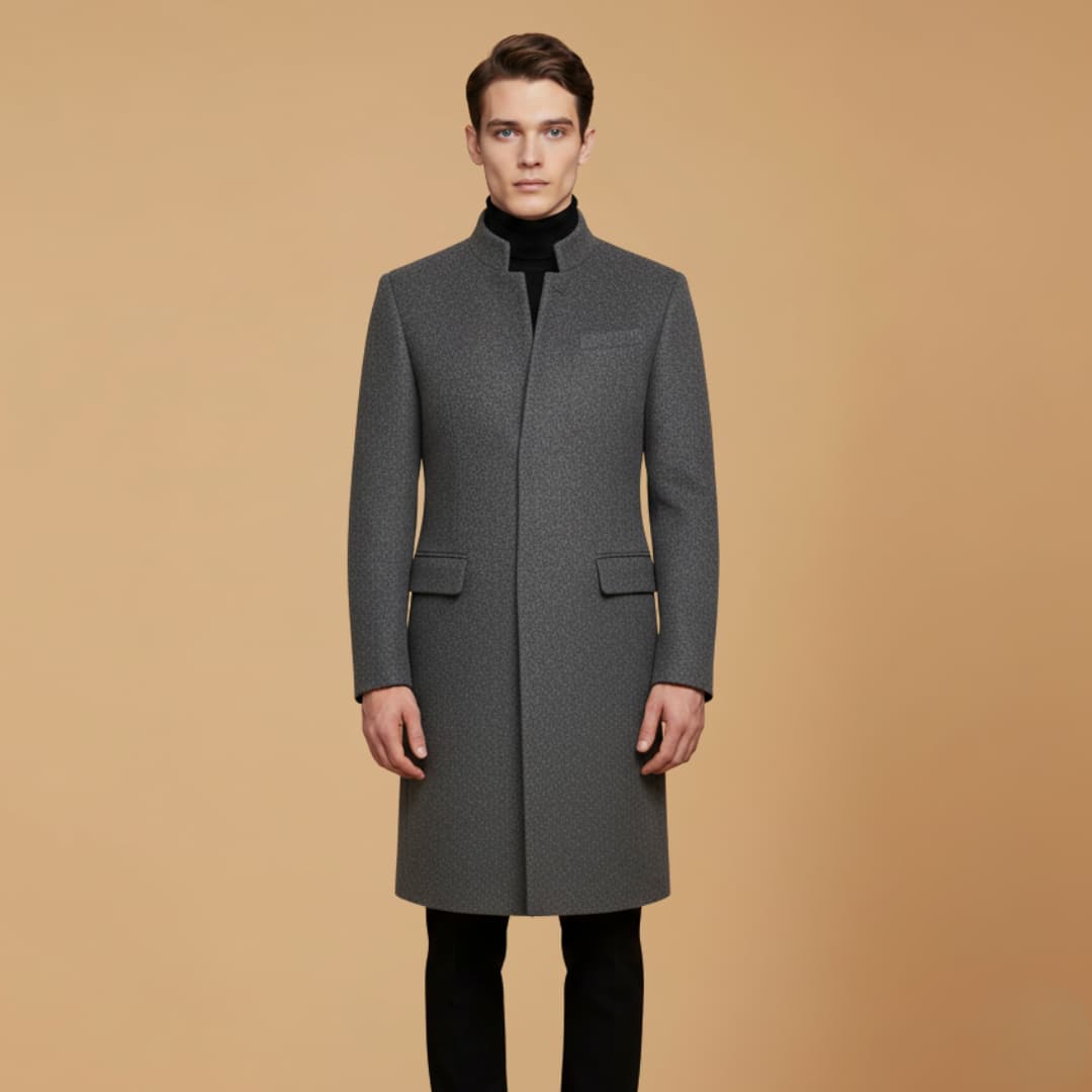 Warm Men's Wool Overcoat with Classic Button Front